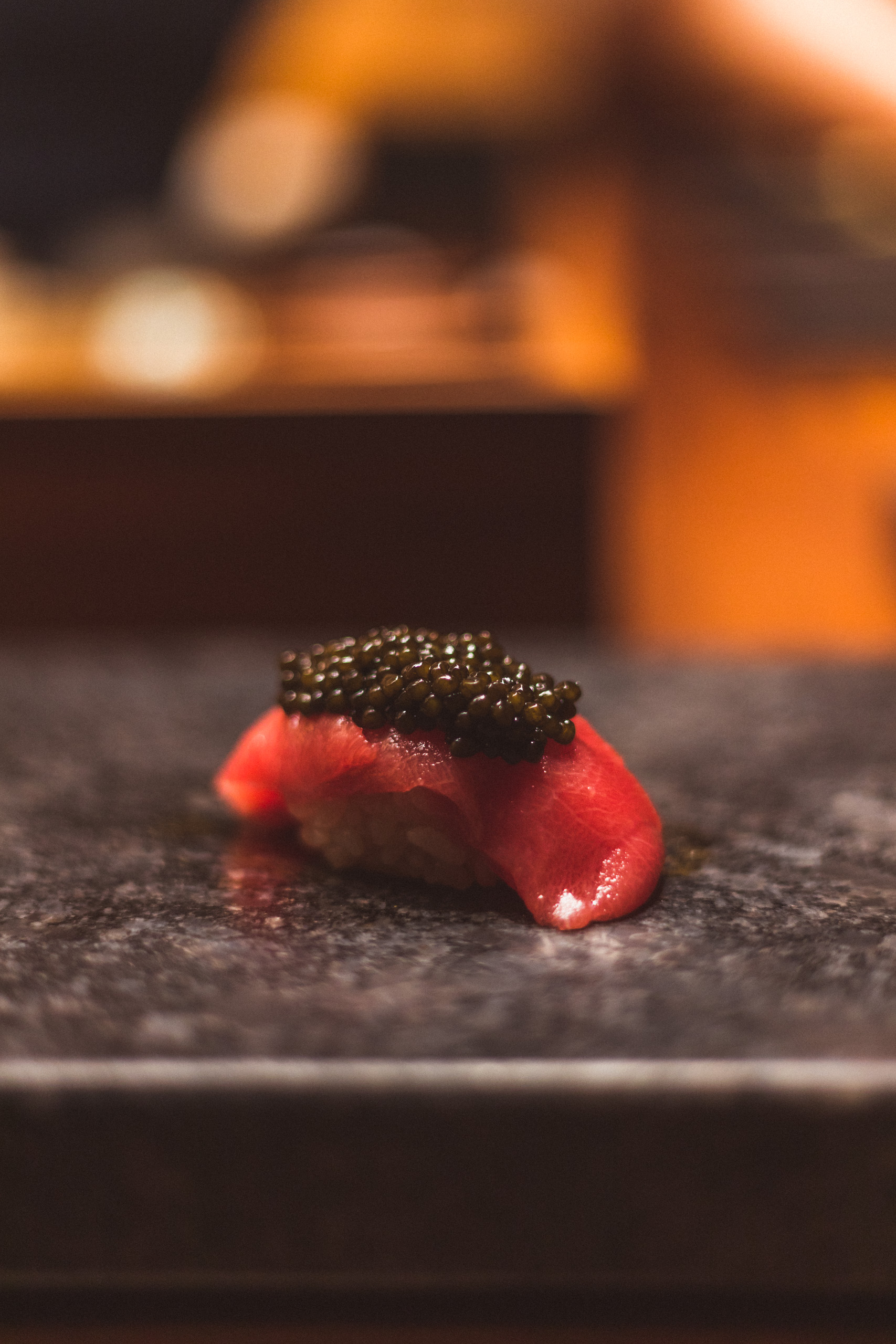 One piece of caviar toro nigiri sushi