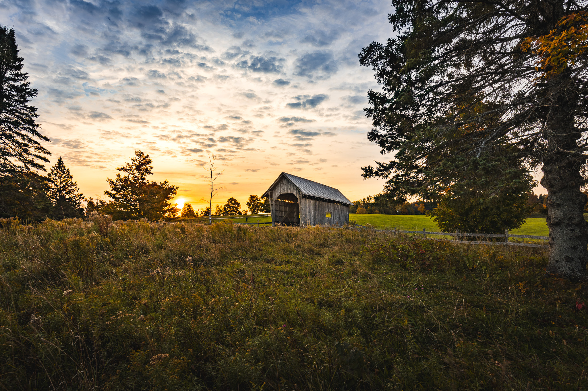 The A.M. Foster Covered Bridge at sunrise