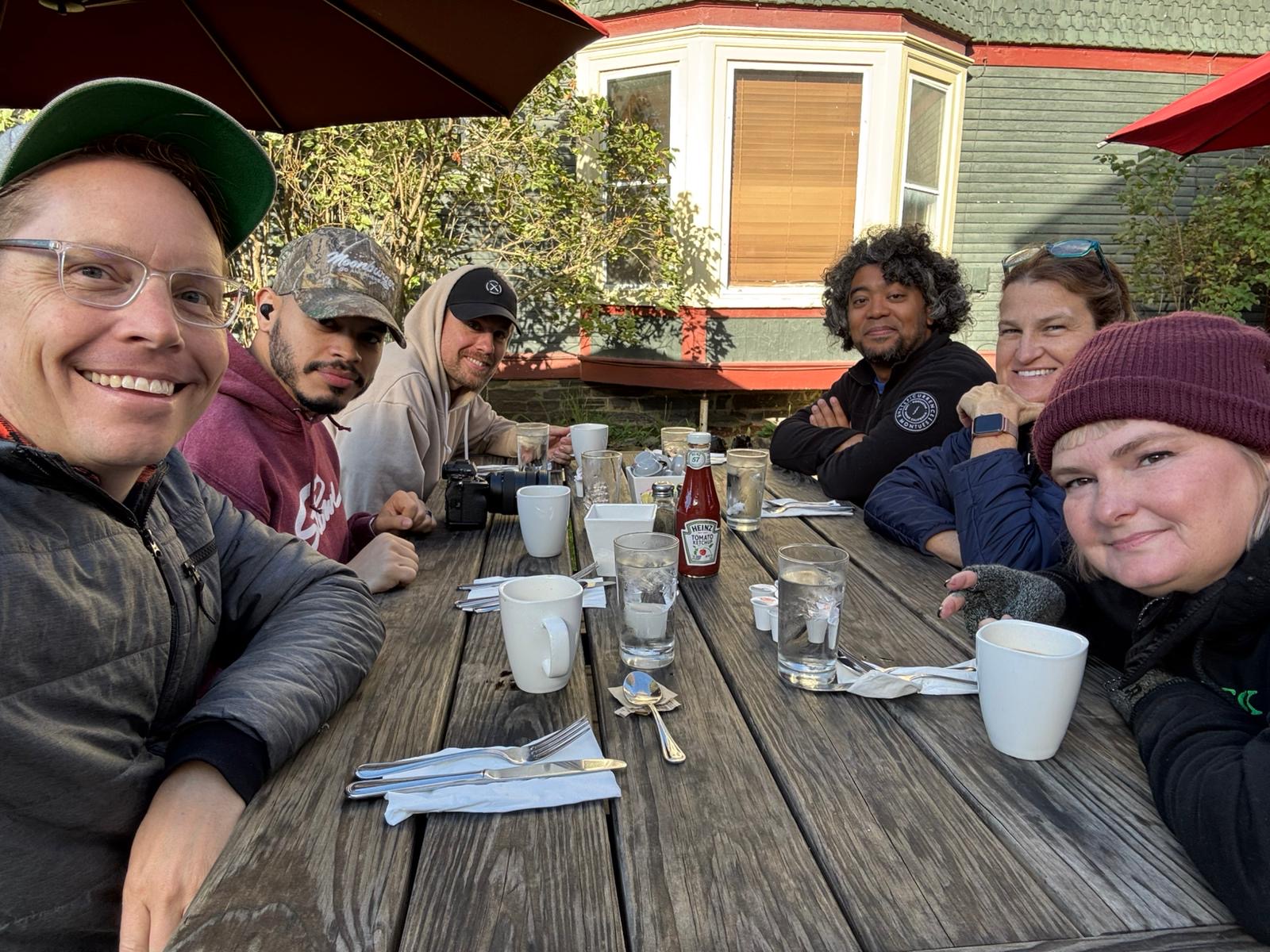 The crew having breakfast at Butler’s Pantry