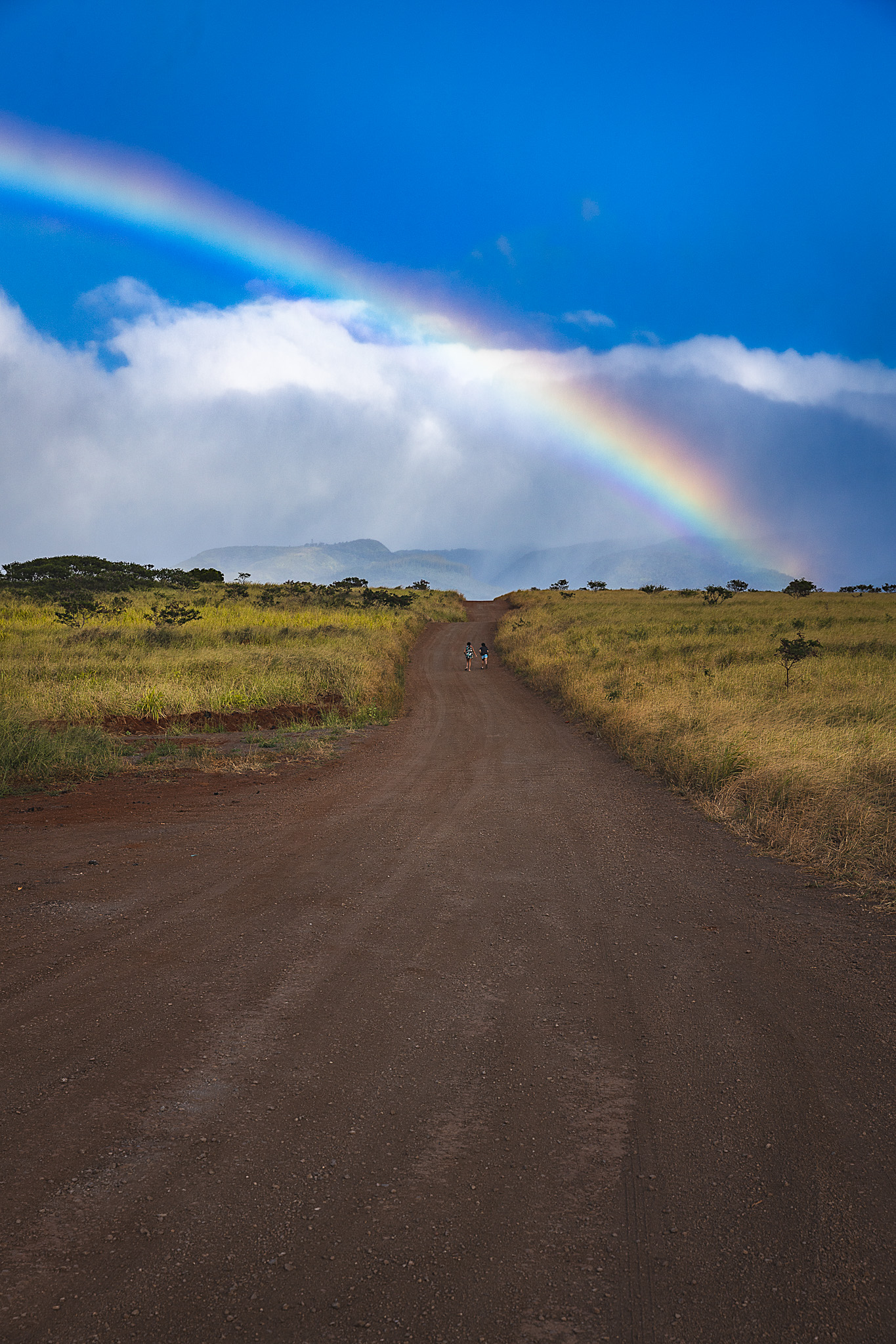 Sidda and Charlie Mall in Maui with a rainbow in the background