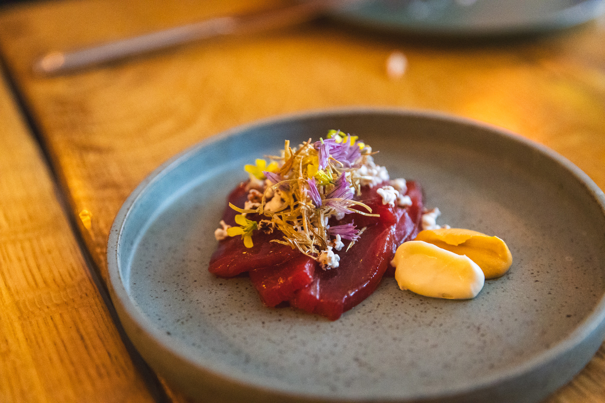 Sashimi with edible flowers