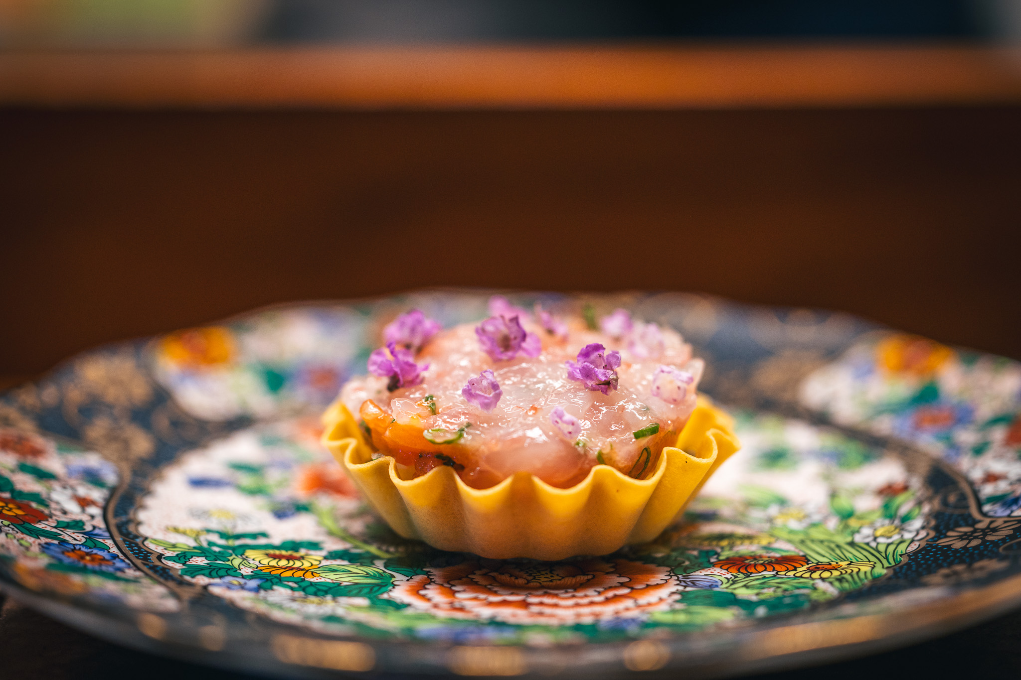 Diced sushi in a tart