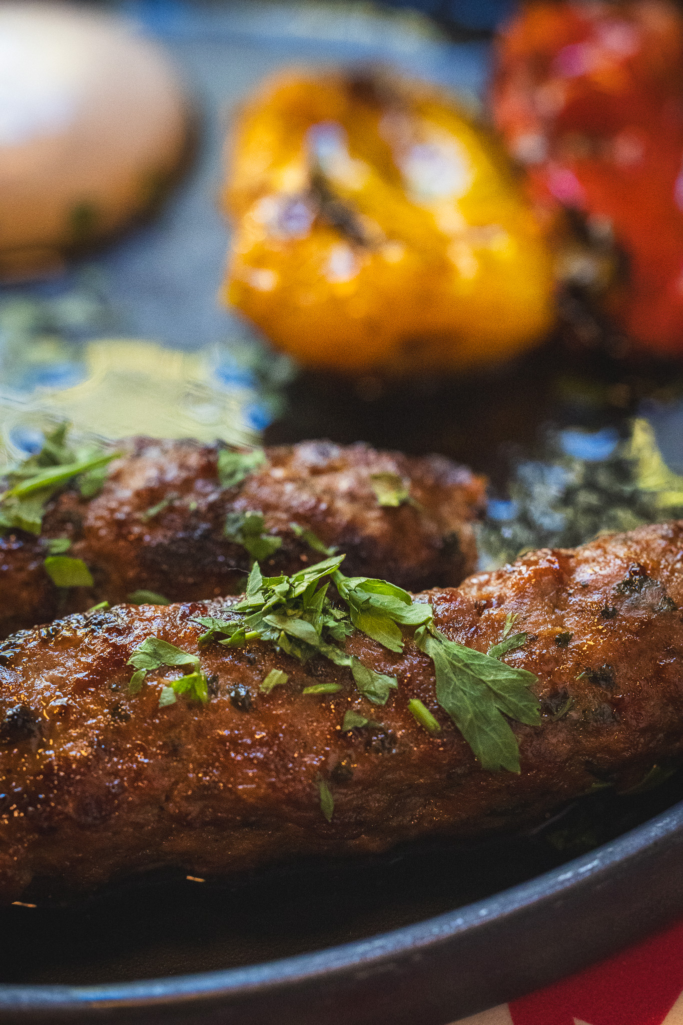 Lamb kebabs and peppers