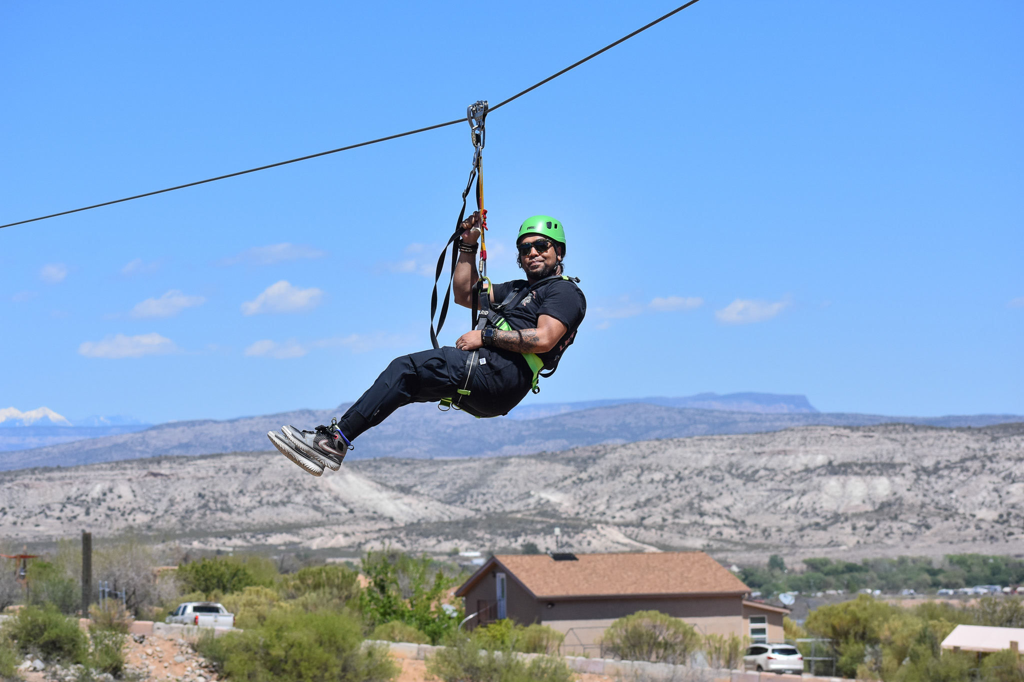 Dan Mall on a zipline
