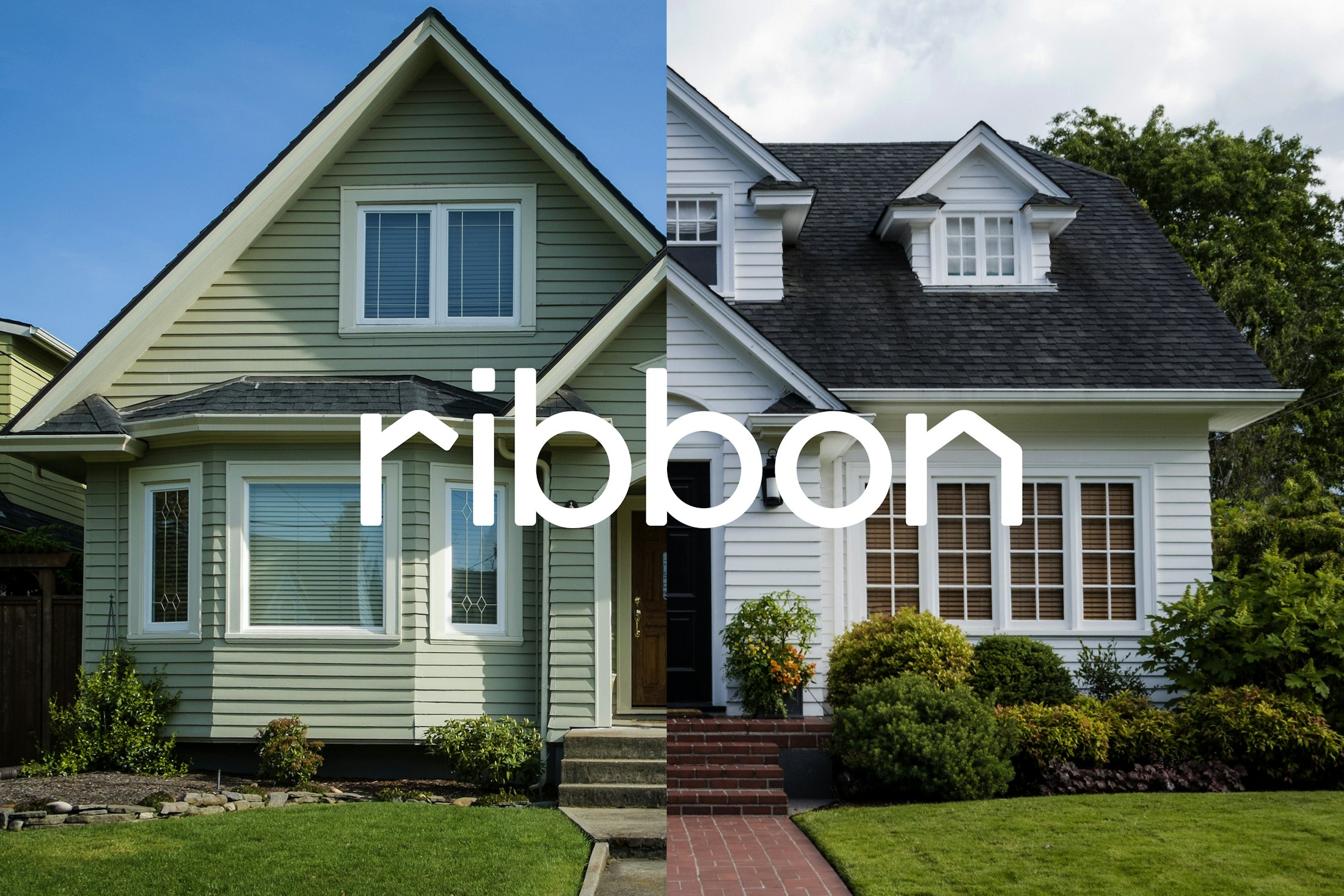 The “Ribbon” logo set on top of photos of houses