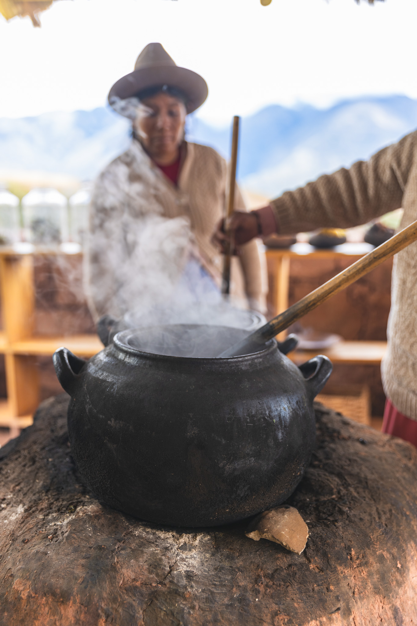 A hot cauldron for dying textiles