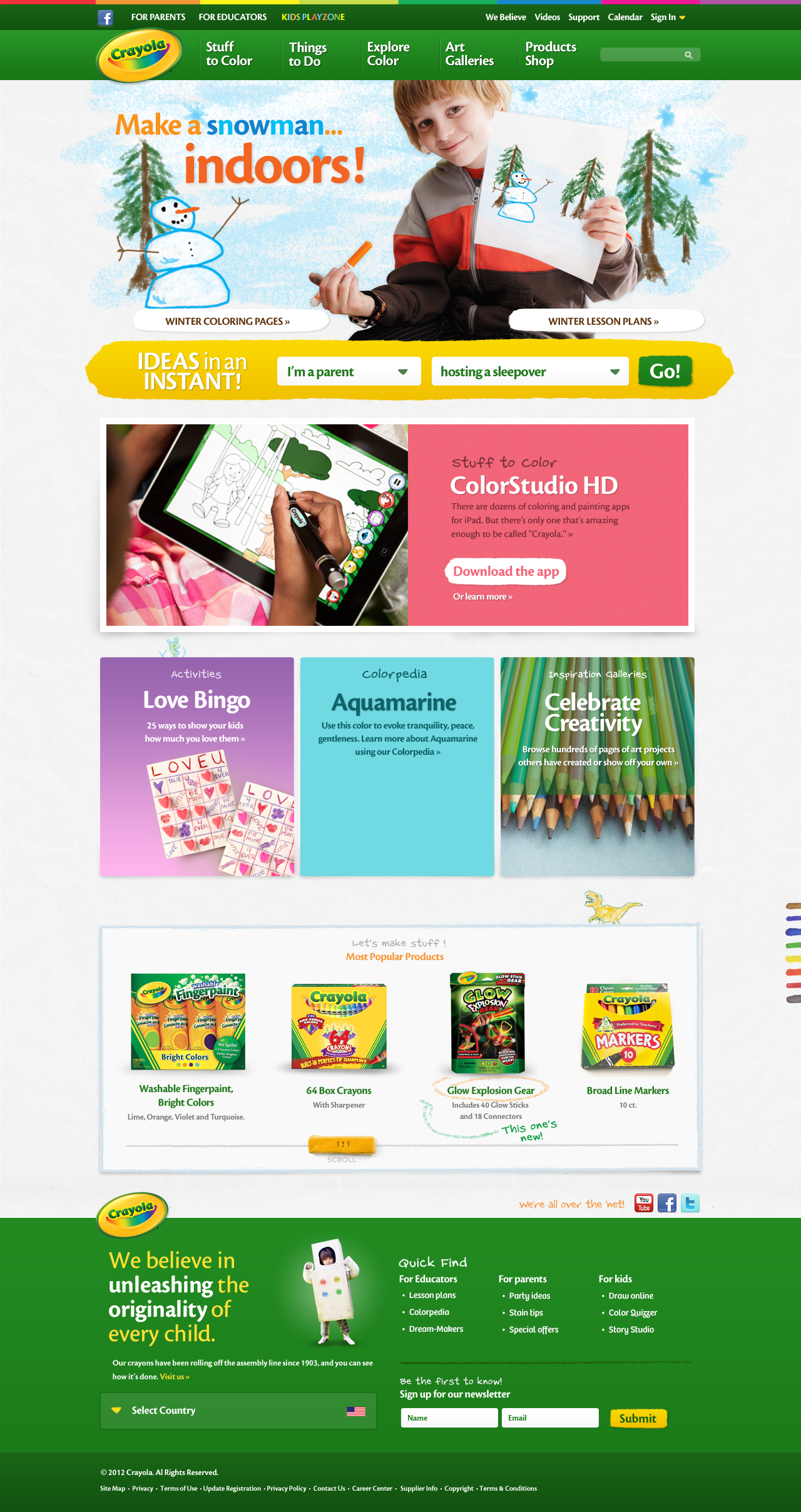The new Crayola homepage featuring the Chronos typeface