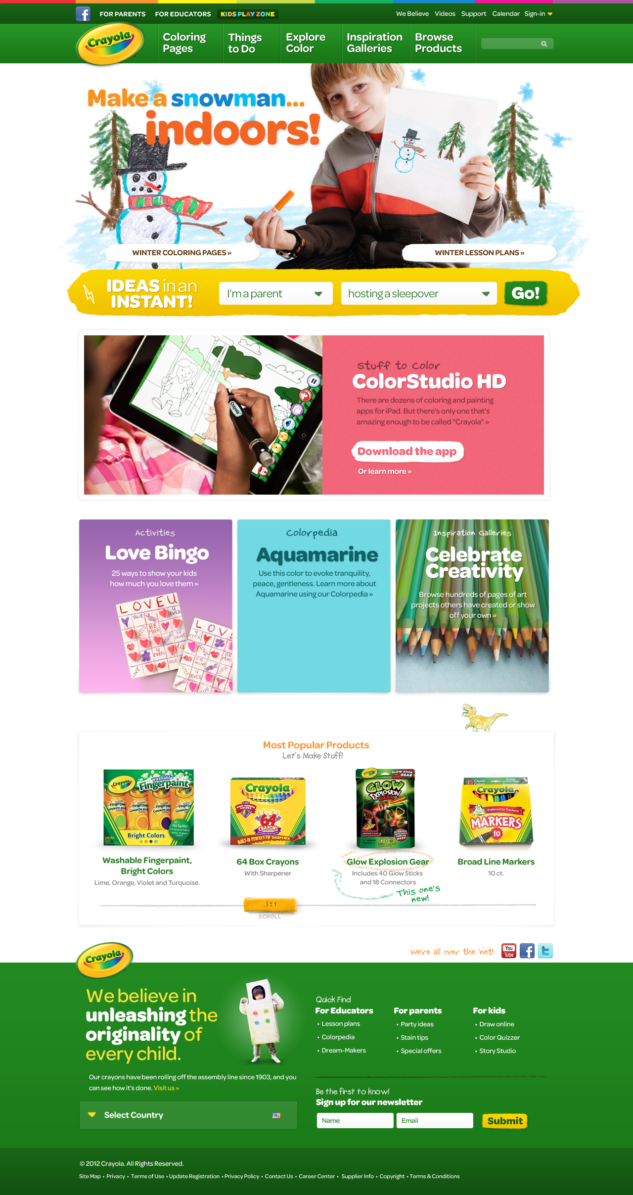 The new Crayola homepage featuring the Omnes typeface